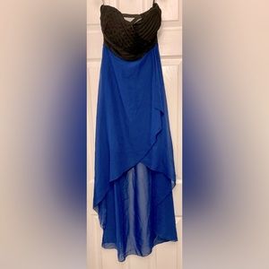 004 strapless/sleeveless dark blue and black dress with matching mens vest